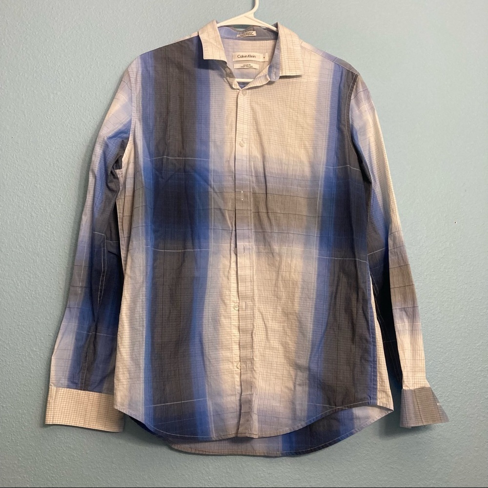 Calvin Klein Button Down LongSleeve Shirt - Blue/Gray/White - 100% Cotton - Med